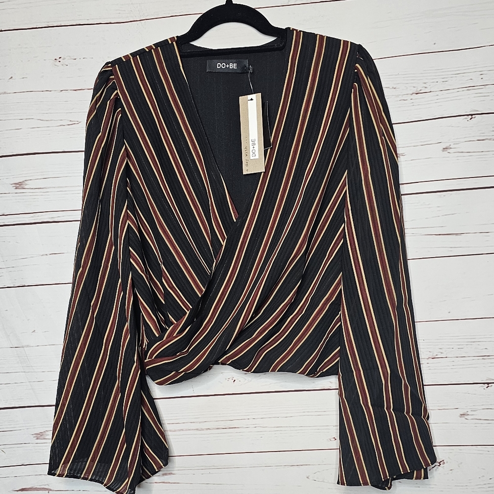 Do + Be Stripe Surplice Wide SleeveTop